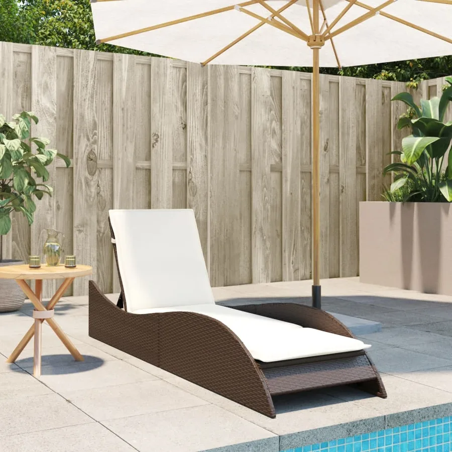 Chaise longue avec coussin marron 60x205x73 cm résine tressée - 3