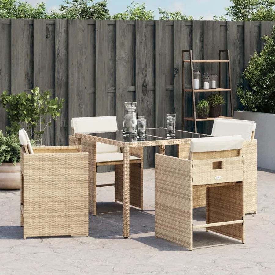 Chaises de jardin avec coussins lot de 4 beige résine tressée - 3