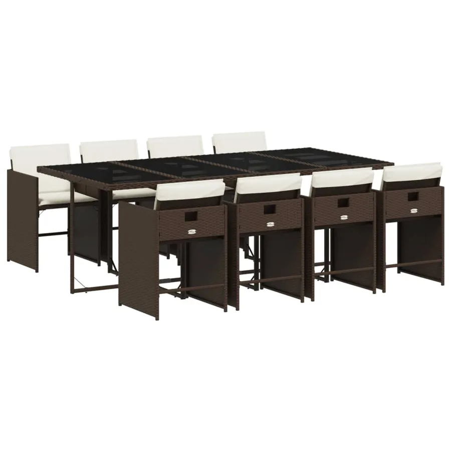 Ensemble à manger de jardin et coussins 9 pcs marron poly rotin - 2