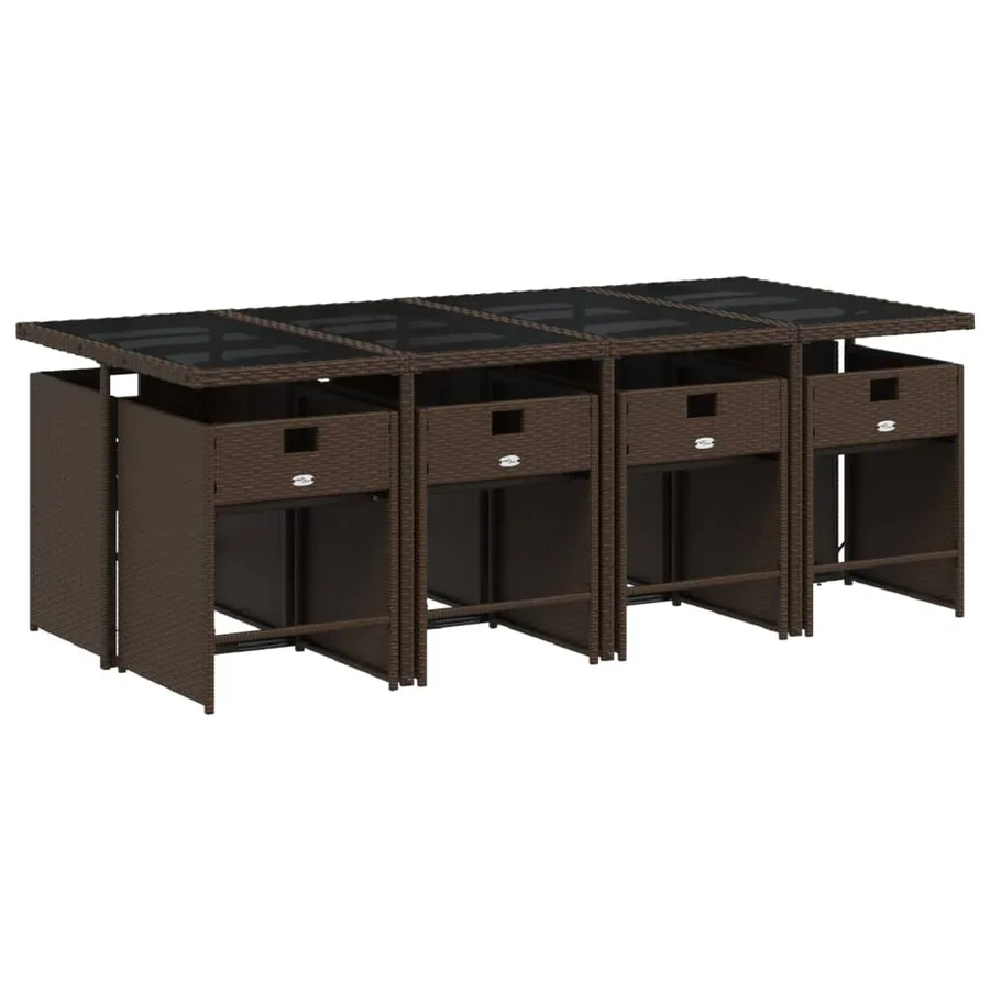 Ensemble à manger de jardin et coussins 9 pcs marron poly rotin - 3