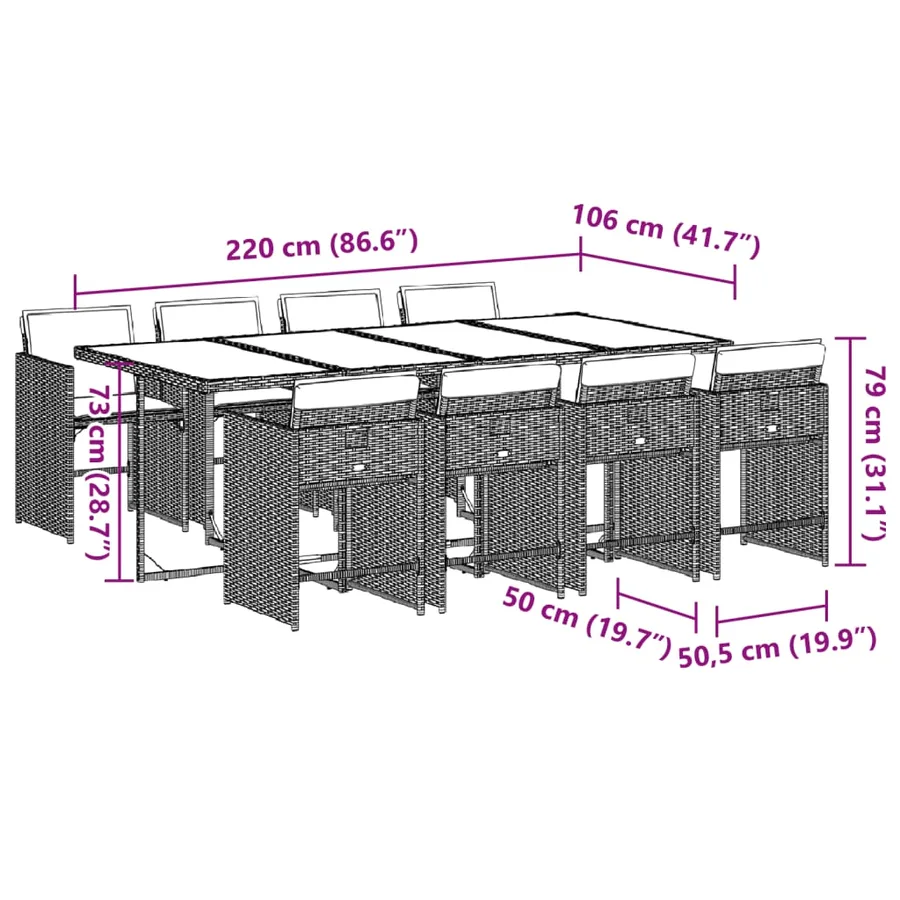 Ensemble à manger de jardin et coussins 9 pcs marron poly rotin - 9