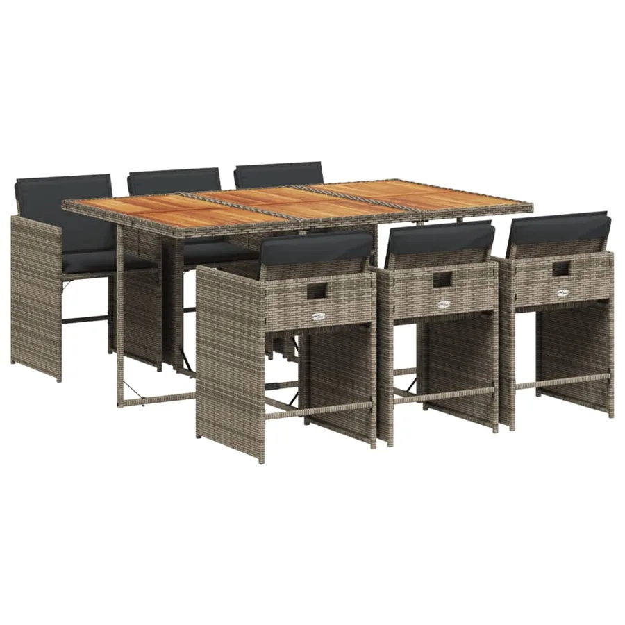Ensemble à manger de jardin et coussins 7 pcs gris rotin - 2