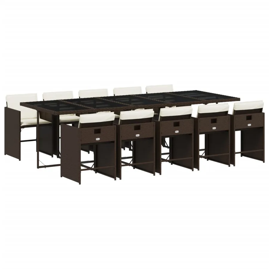 Ensemble à manger de jardin et coussins 11 pcs marron rotin - 2