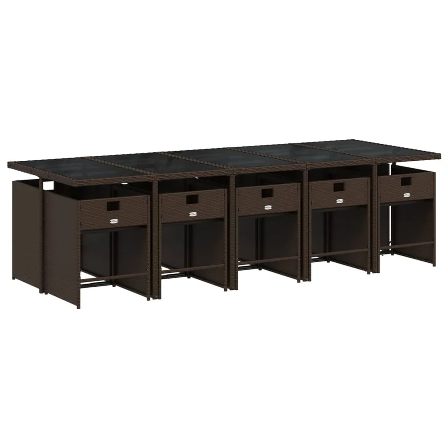 Ensemble à manger de jardin et coussins 11 pcs marron rotin - 3