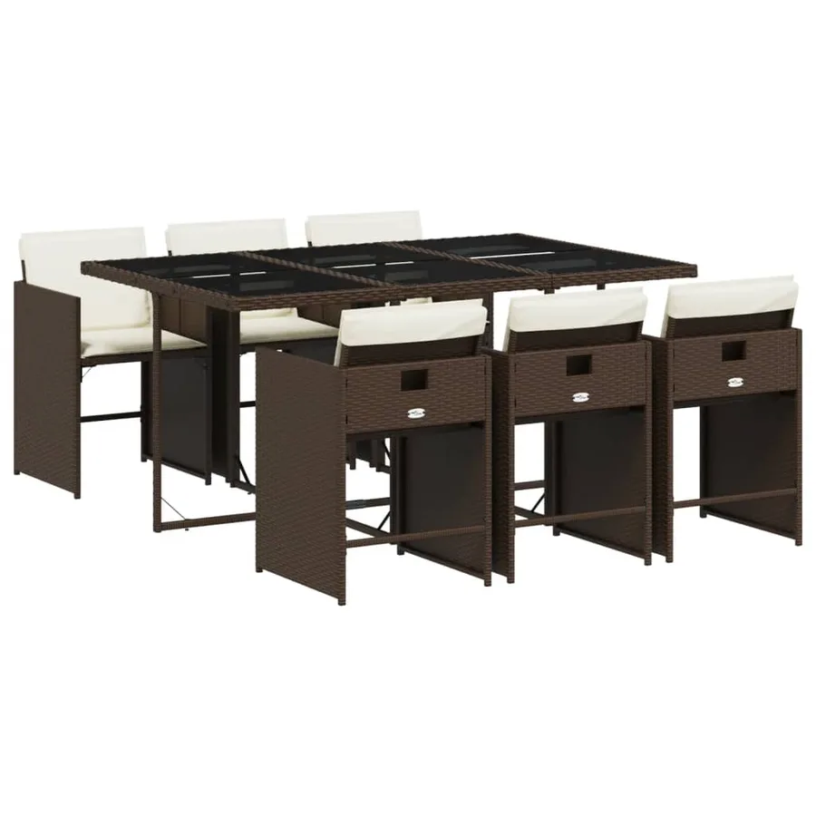 Ensemble à manger de jardin et coussins 7 pcs marron rotin - 2