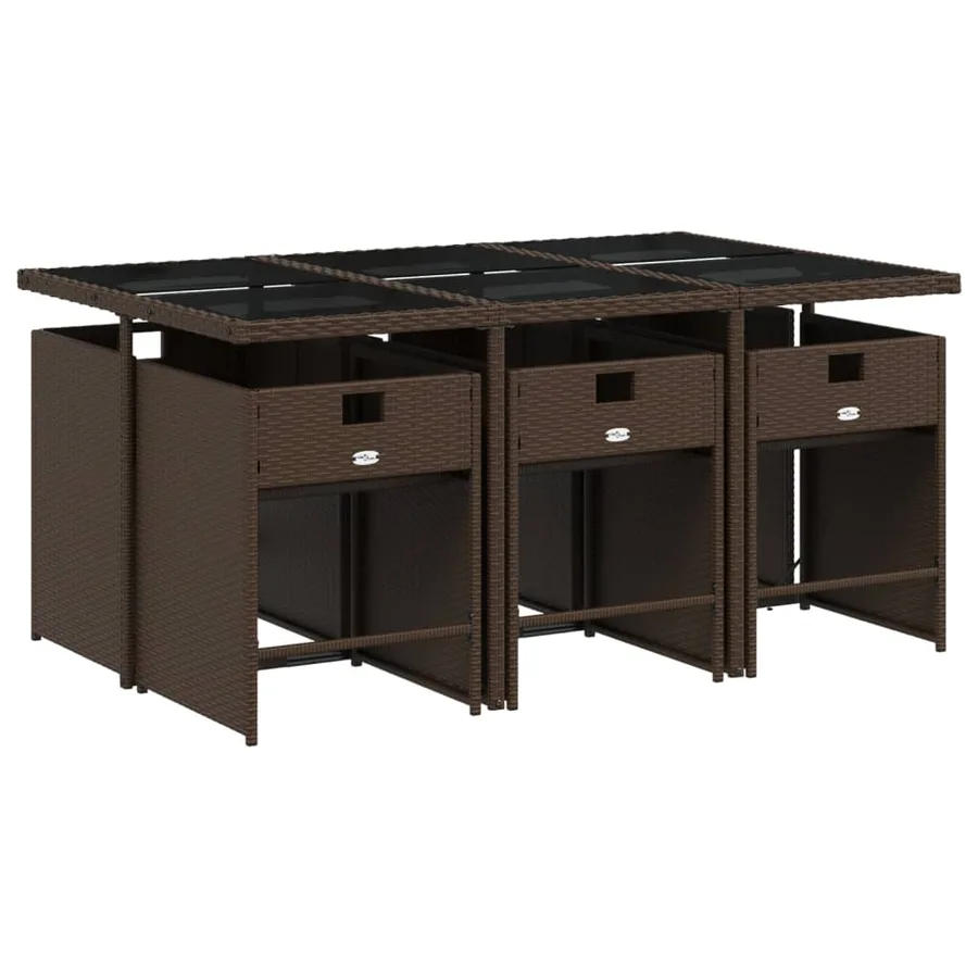 Ensemble à manger de jardin et coussins 7 pcs marron rotin - 3