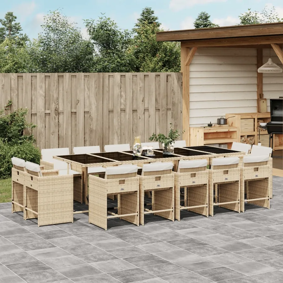 Ensemble à manger de jardin et coussins 15 pcs beige