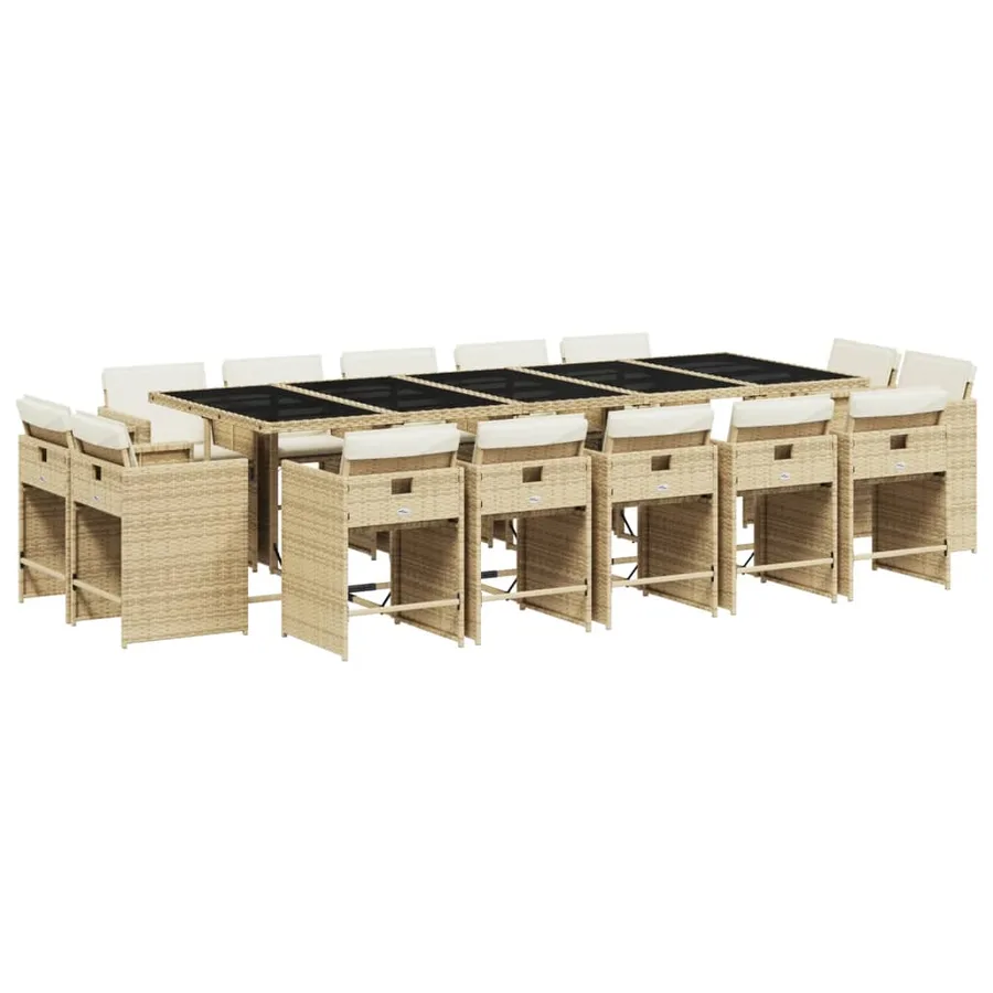 Ensemble à manger de jardin et coussins 15 pcs beige - 2