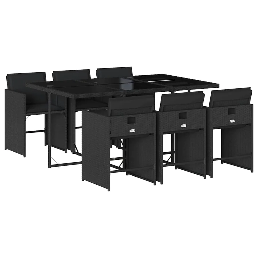 Ensemble à manger de jardin coussins 7pcs Noir Résine tressée - 2