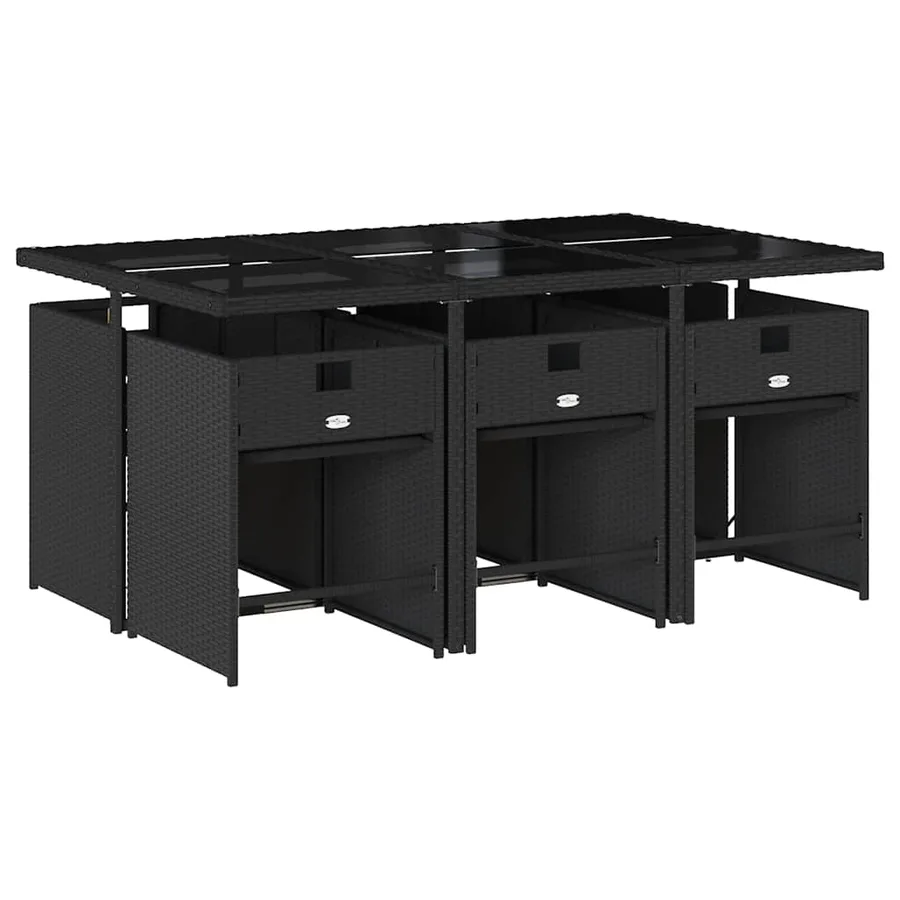 Ensemble à manger de jardin coussins 7pcs Noir Résine tressée - 3