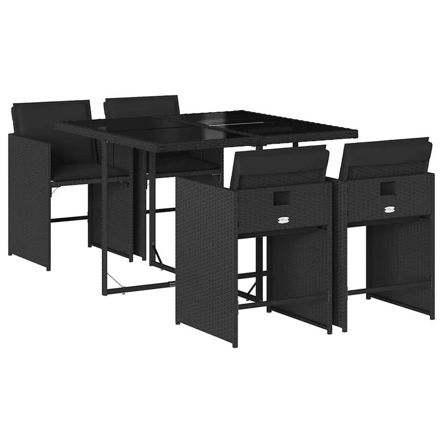 Ensemble à manger de jardin coussins 5pcs Noir Résine tressée - 2