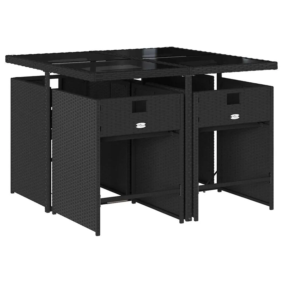 Ensemble à manger de jardin coussins 5pcs Noir Résine tressée - 3