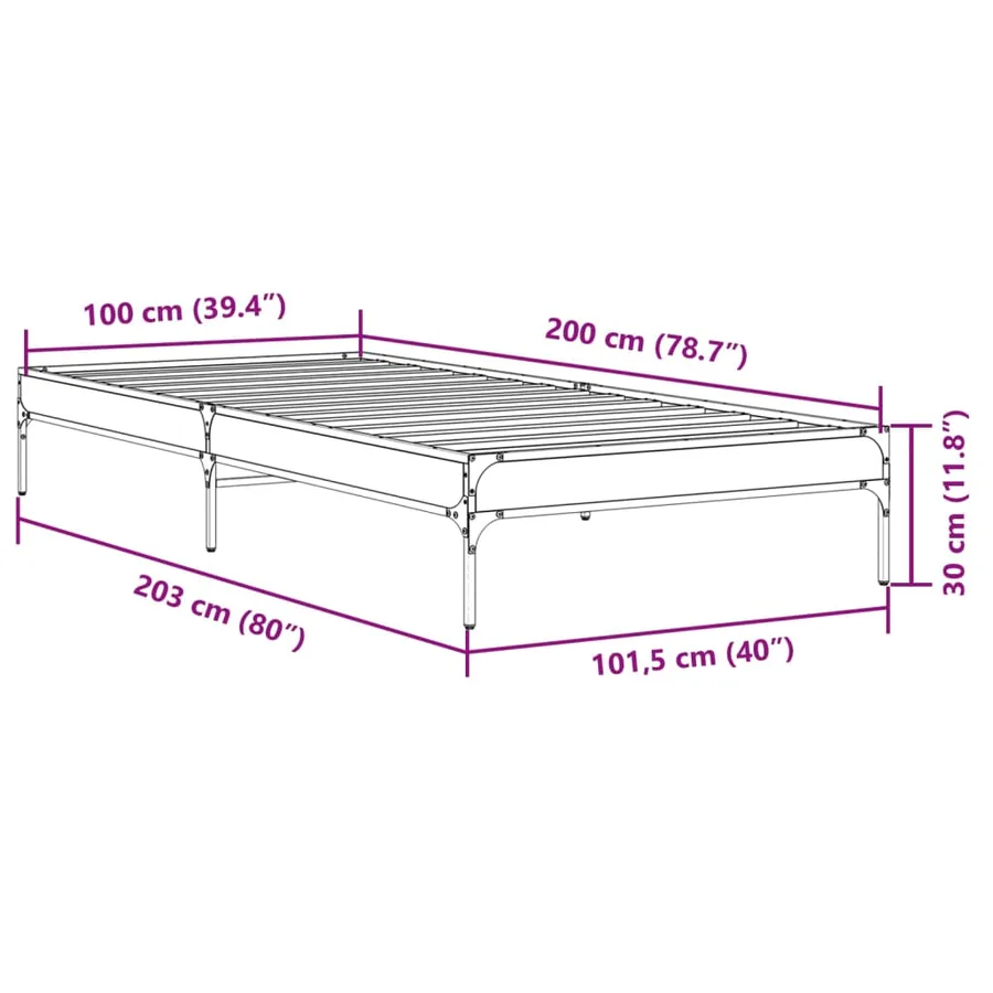 Cadre de lit sans matelas noir 100x200 cm - 9