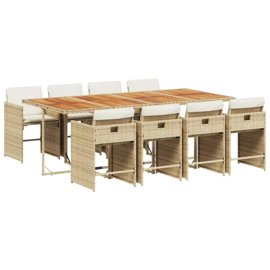 Ensemble à manger de jardin et coussins 9 pcs beige Poly rotin - 2