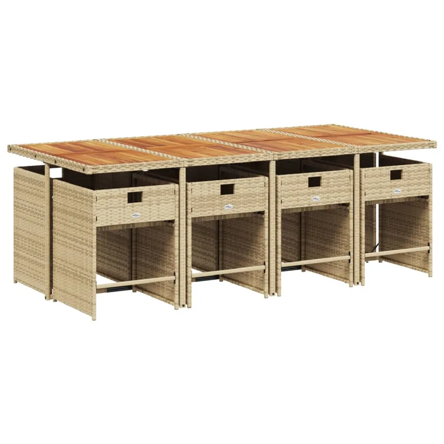 Ensemble à manger de jardin et coussins 9 pcs beige Poly rotin - 3