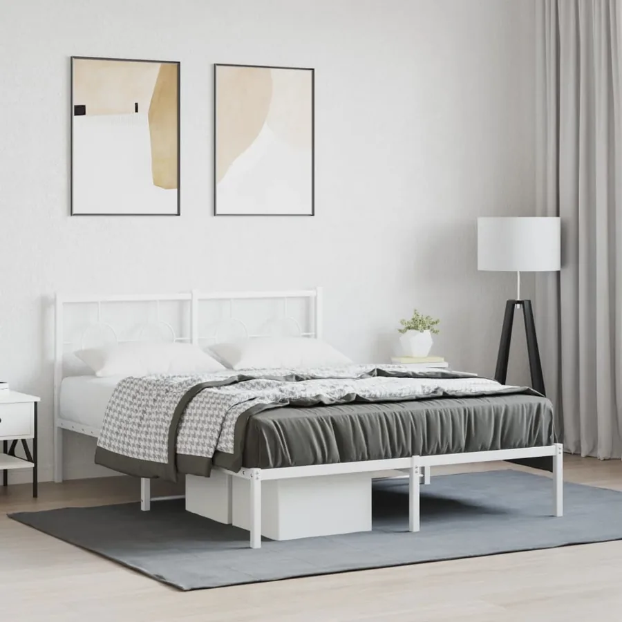 Cadre de lit métal sans matelas et tête de lit blanc 140x190 cm