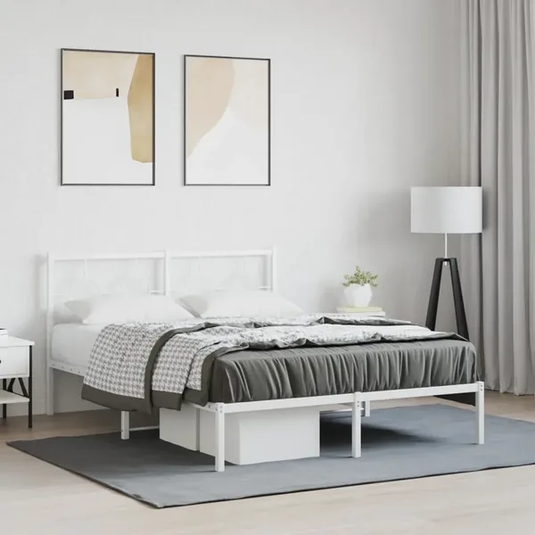 Cadre de lit métal sans matelas et tête de lit blanc 140x190 cm