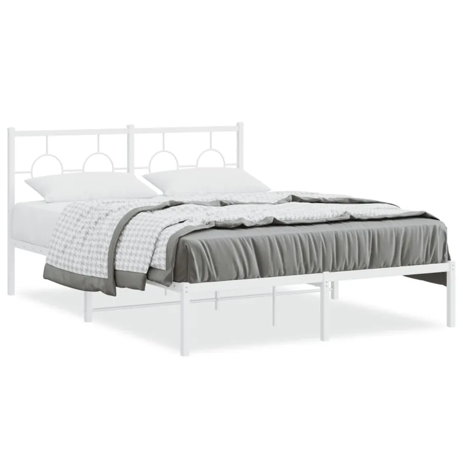 Cadre de lit métal sans matelas et tête de lit blanc 140x190 cm - 2
