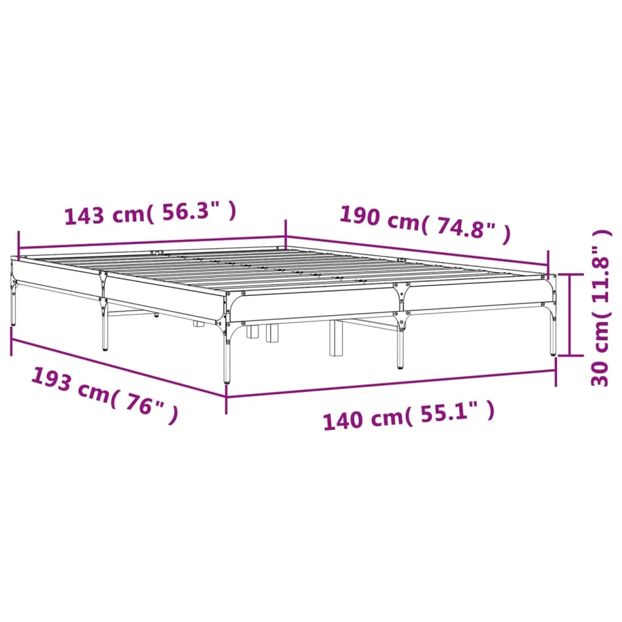 Cadre de lit sans matelas sonoma gris 140x190 cm - 9