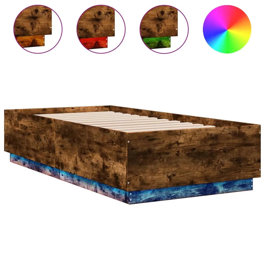 Cadre de lit avec LED sans matelas chêne fumé 75x190 cm - 2