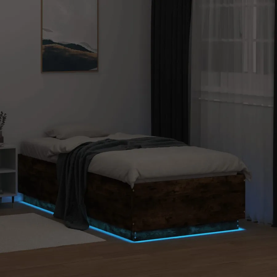Cadre de lit avec LED sans matelas chêne fumé 75x190 cm - 4