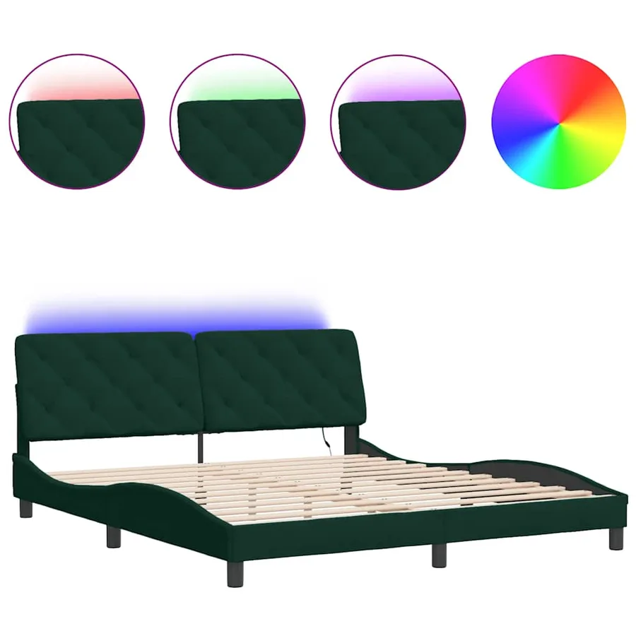 Cadre de lit avec LED sans matelas vert foncé 180x200 cm velours - 2