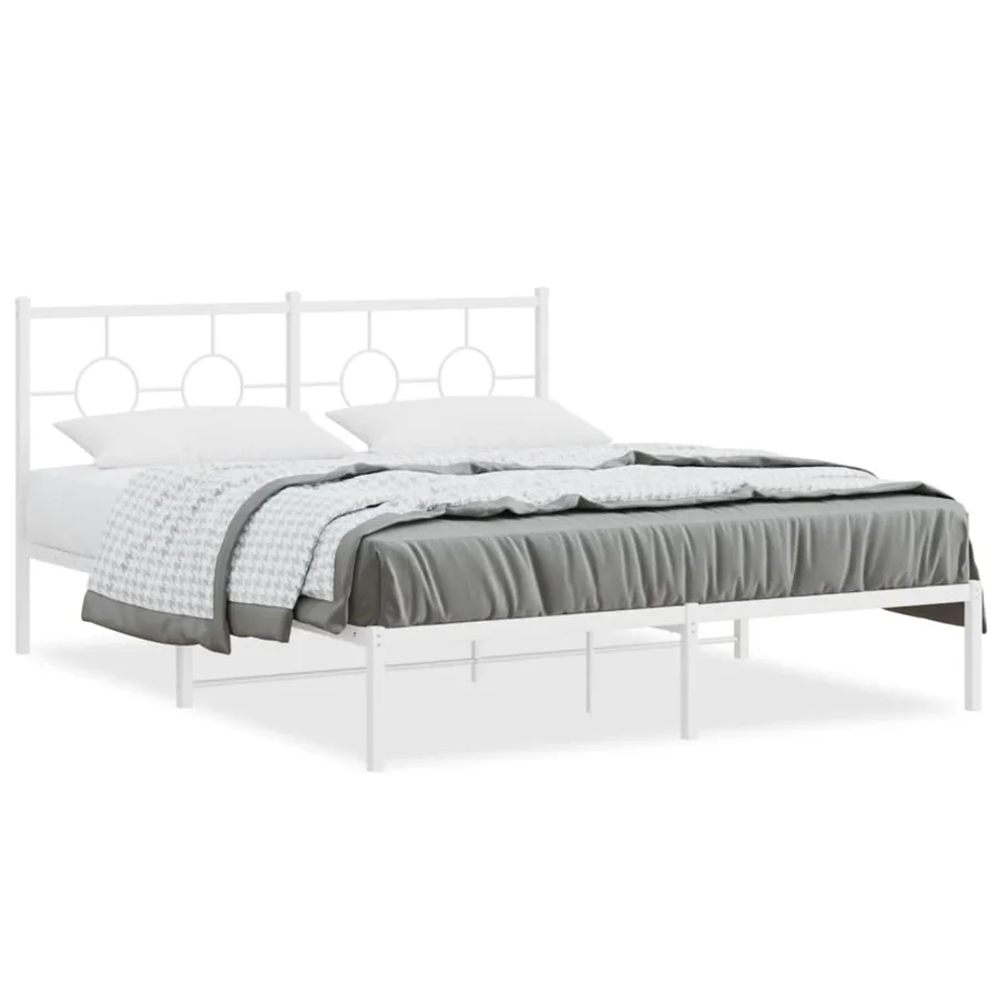 Cadre de lit métal sans matelas et tête de lit blanc 150x200 cm - 2
