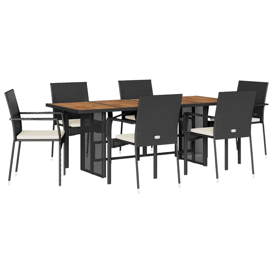 Ensemble à manger de jardin coussins 7pcs Noir Résine tressée - 2