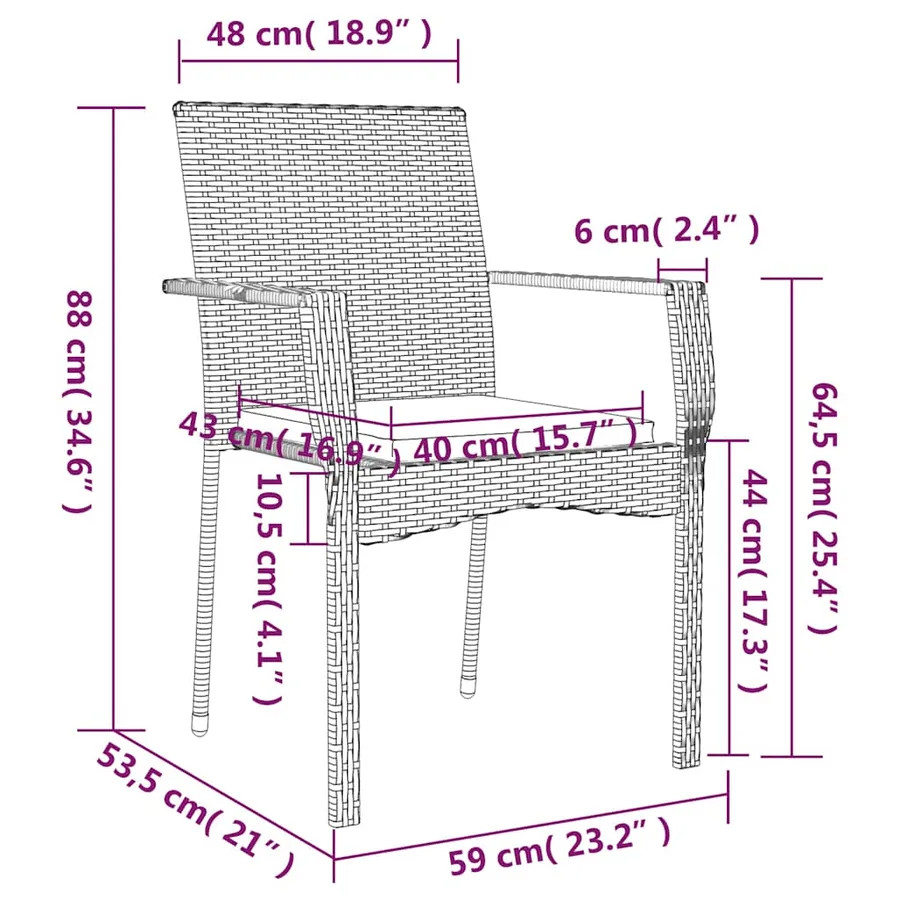 Ensemble à manger de jardin coussins 7pcs Noir Résine tressée - 8