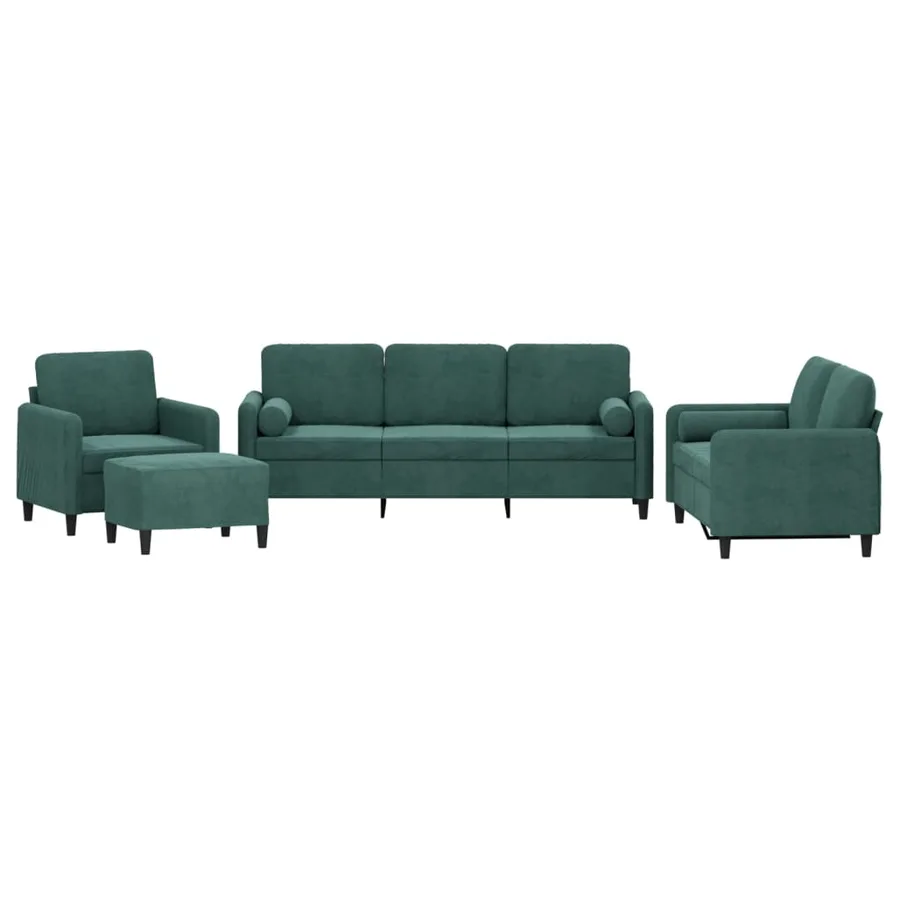 Ensemble de canapés 4 pcs avec coussins vert foncé velours - 2