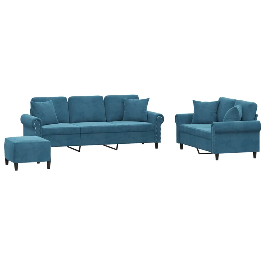 Ensemble de canapés 3 pcs avec coussins bleu velours - 2