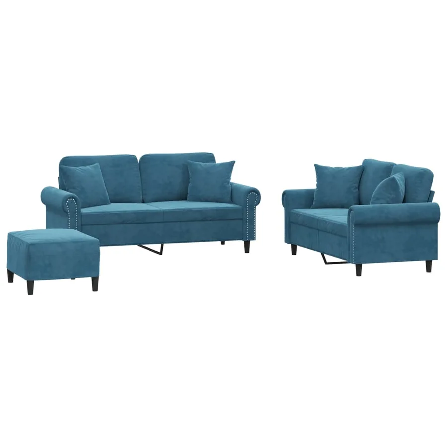 Ensemble de canapés 3 pcs avec coussins bleu velours - 2
