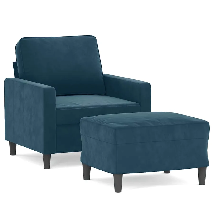 Fauteuil avec repose-pied Bleu 60 cm Velours - 2