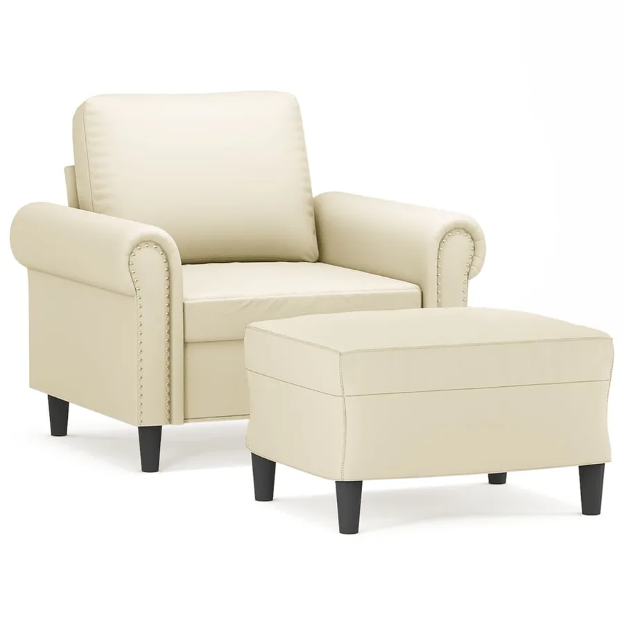 Fauteuil avec repose-pied Crème 60 cm Similicuir - 2