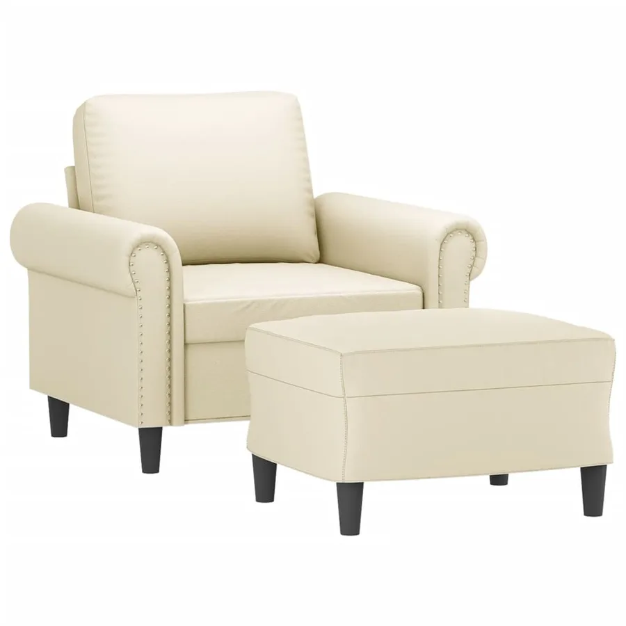 Fauteuil avec repose-pied Crème 60 cm Similicuir - 3