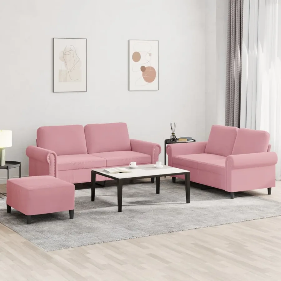 Ensemble de canapés 3 pcs avec coussins Rose Velours