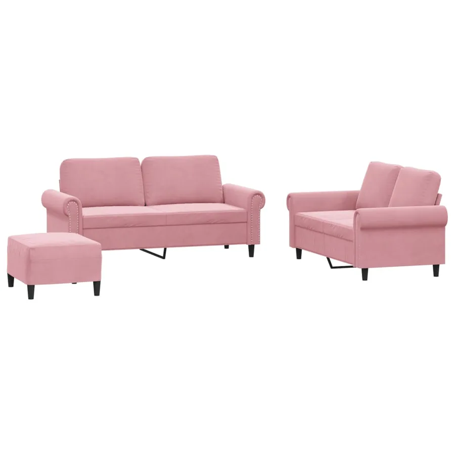 Ensemble de canapés 3 pcs avec coussins Rose Velours - 2