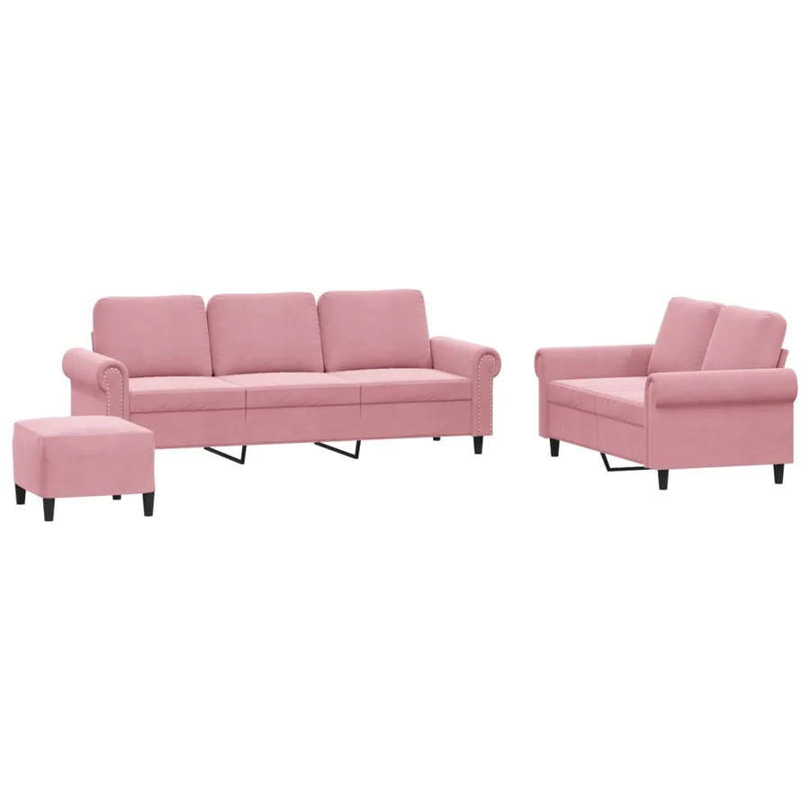 Ensemble de canapés 3 pcs avec coussins Rose Velours - 2