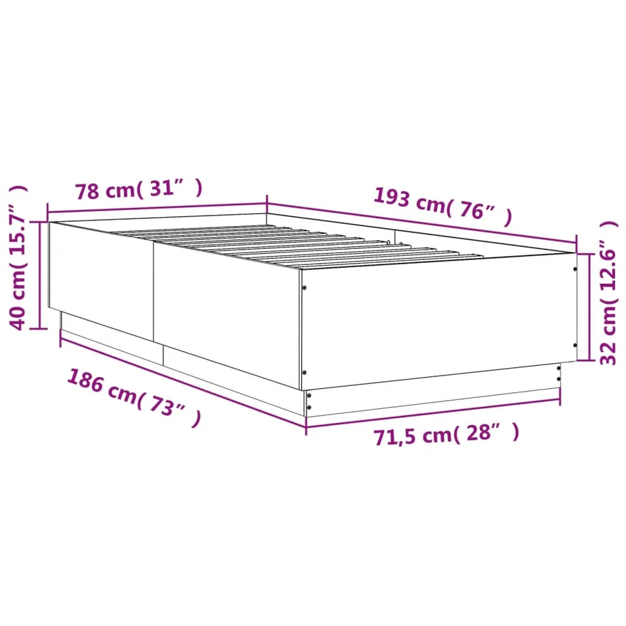 Cadre de lit avec LED sans matelas chêne marron 75x190 cm - 14