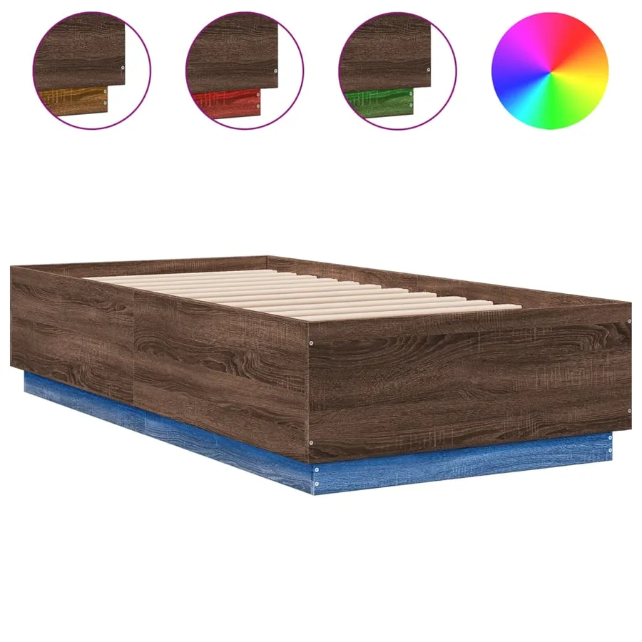 Cadre de lit avec LED sans matelas chêne marron 75x190 cm - 2