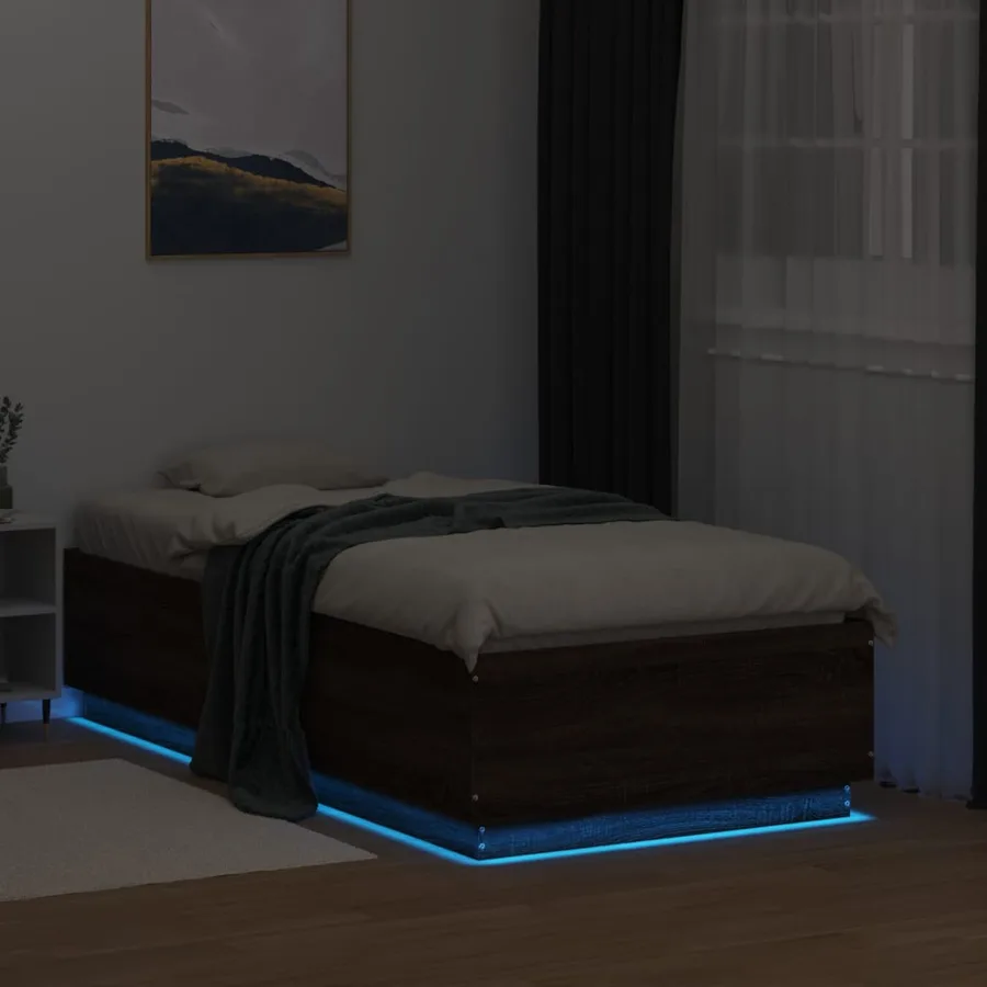 Cadre de lit avec LED sans matelas chêne marron 75x190 cm - 4
