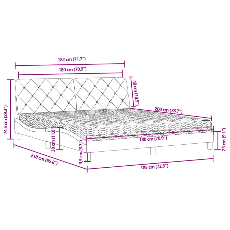 Lit avec matelas rose 180x200 cm velours - 11