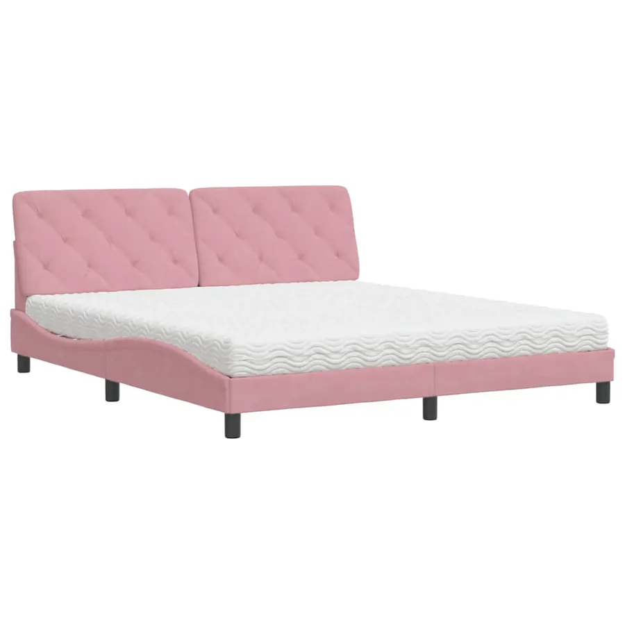 Lit avec matelas rose 180x200 cm velours - 2