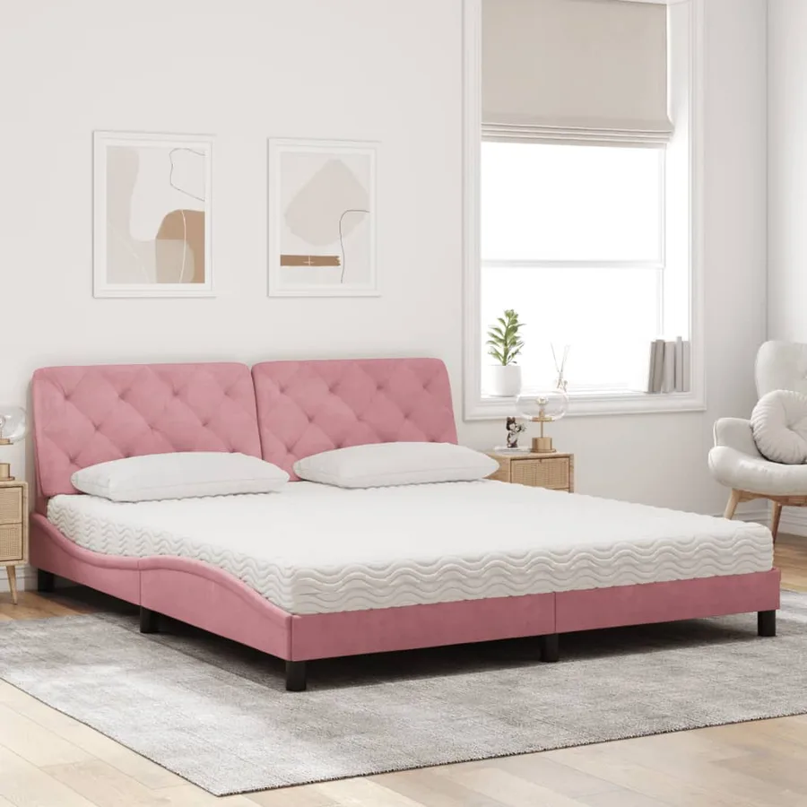 Lit avec matelas rose 180x200 cm velours - 3