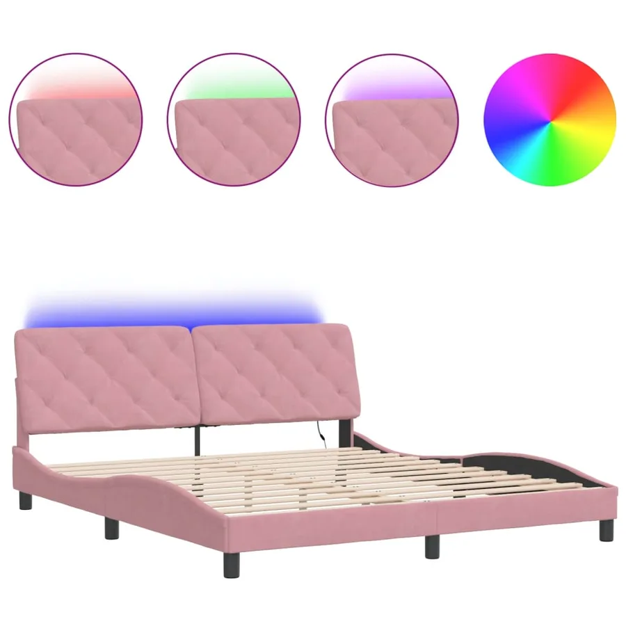 Cadre de lit avec LED sans matelas rose 180x200 cm velours - 2