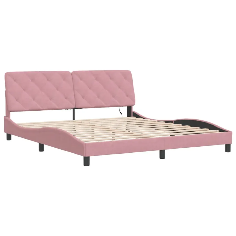 Cadre de lit avec LED sans matelas rose 180x200 cm velours - 3