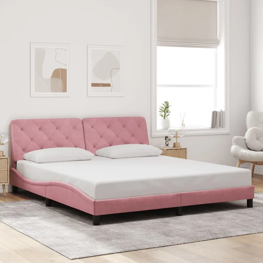 Cadre de lit avec LED sans matelas rose 180x200 cm velours - 4