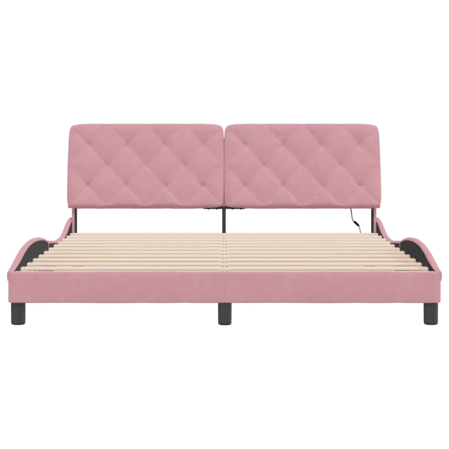 Cadre de lit avec LED sans matelas rose 180x200 cm velours - 6