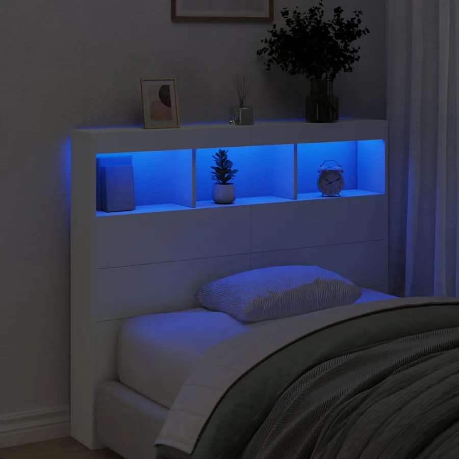 Armoire tête de lit avec LED blanc 120x17x102 cm - 4