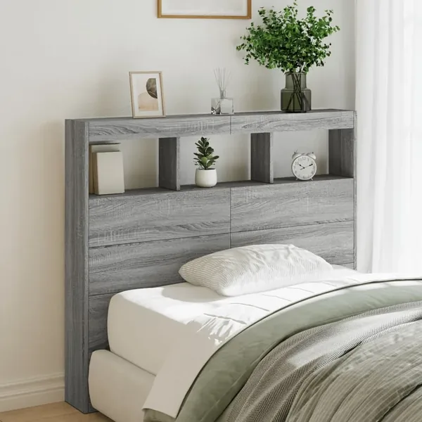 Armoire tête de lit avec LED sonoma gris 120x17x102 cm